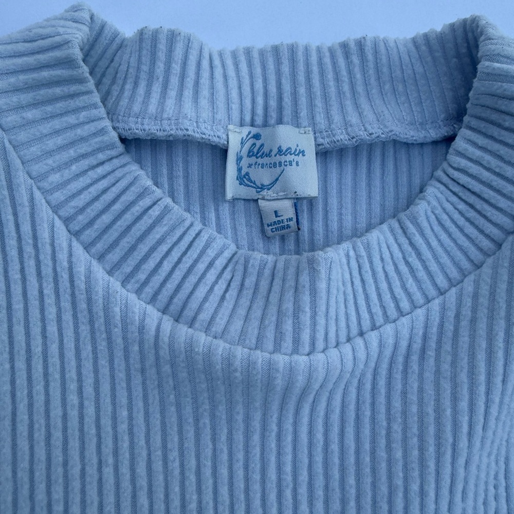 Francesca’s Icy Blue Ribbed Mock Neck Ribbed Tank Top | Large - Picture 5 of 8